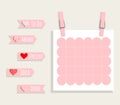 Set of romantic pink planner, notes, to do list. Vector stationary template